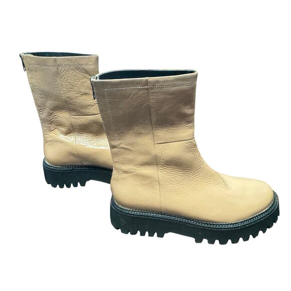 New SEYCHELLES Last Chance Platform Tan Patent Leather Ankle Boots Women's Sz 9 - Picture 6 of 8